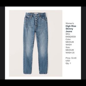 Abercrombie & Fitch | High Rise Skinny Jeans | Button down Fly